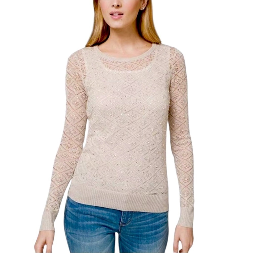 WHBM Pearls Sequins Diamond Pattern Sweater
